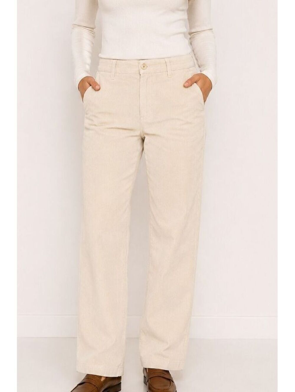 Banana Republic Corduroy Straight Leg Pants Women's 10 Cream Beige NWT